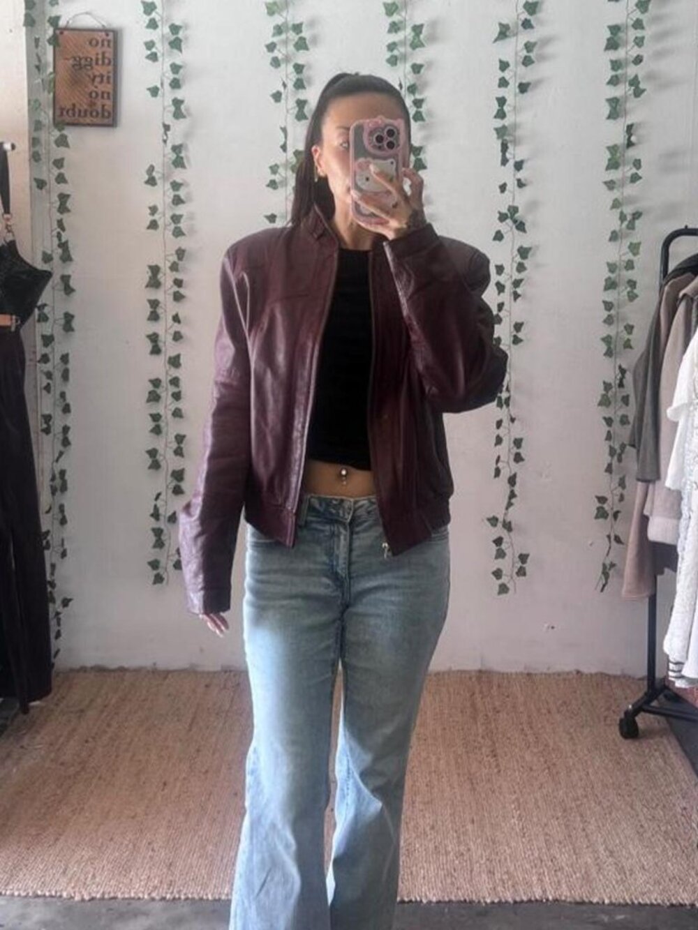 Vintage burgundy genuine leather bomber jacket size 40/medium